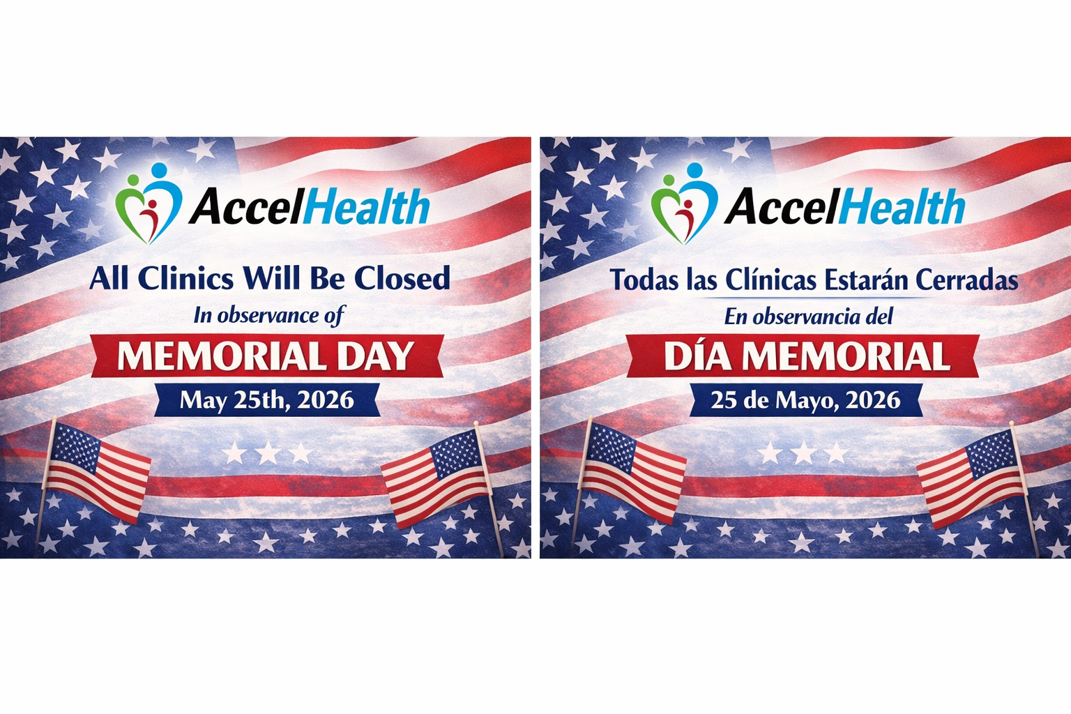 Memorial Day 2026 clinic closure.